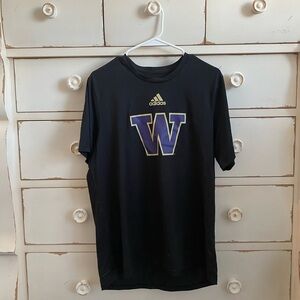 University of Washington Adidas Black T-Shirt with Gold and Purple Logo